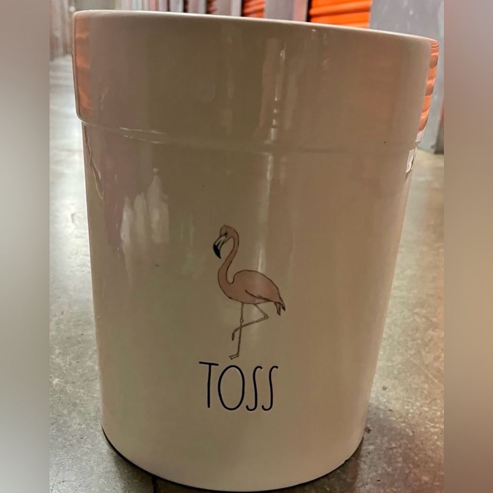 HTF Rae Dunn toss  ceramic flamingo pottery waste basket